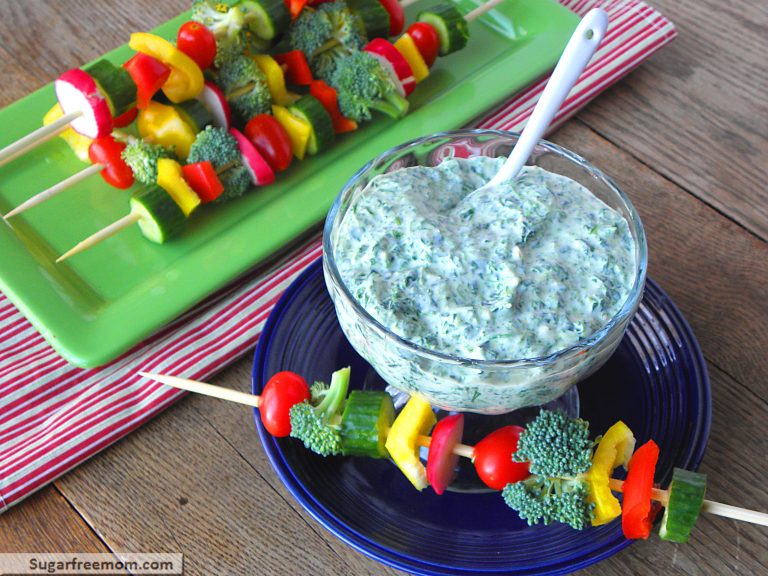 Mayo Free Cheesy Spinach Dip with Veggie Kabobs