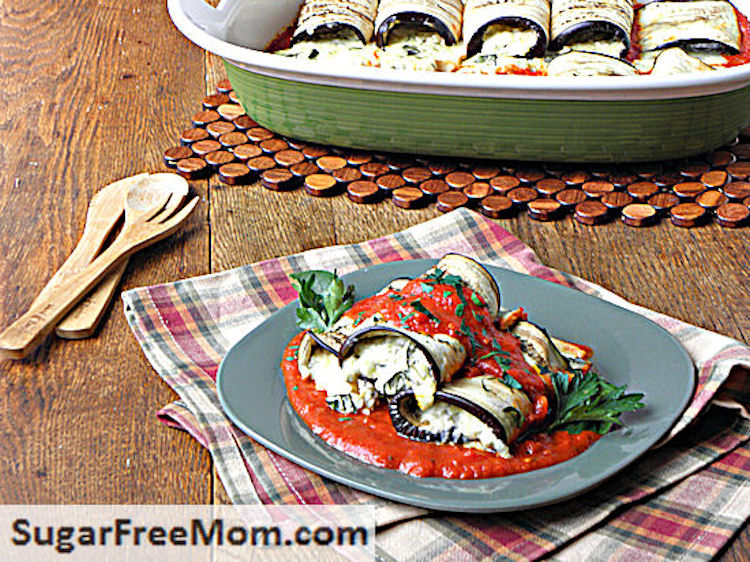 Baked Stuffed 3 Cheese Eggplant Roll Ups