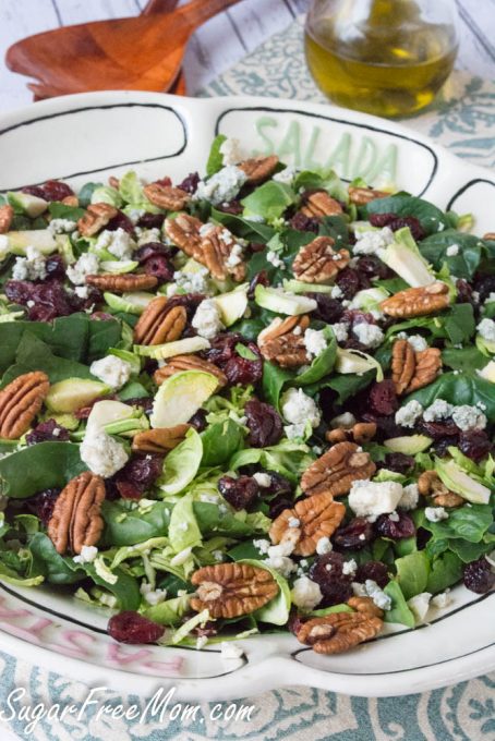 Shaved Brussels Sprouts, Spinach Pecan Salad with Bourbon Balsamic Dressing