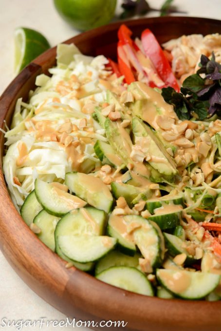 Low Carb Spring Roll Salad with Sweet Peanut Dressing