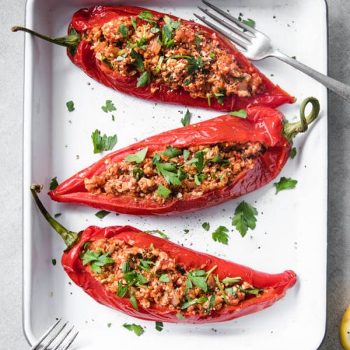 Low Carb Keto Mediterranean Stuffed Peppers