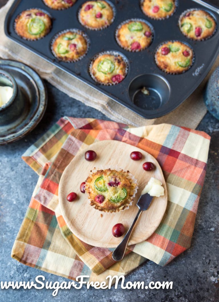 Keto Nut Free Low Carb Cornbread Muffins with Cranberry & Jalapeno