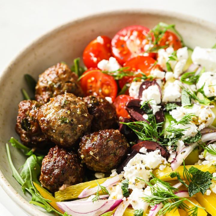 Easy Low Carb Keto Greek Meatball Bowls (Gluten Free)