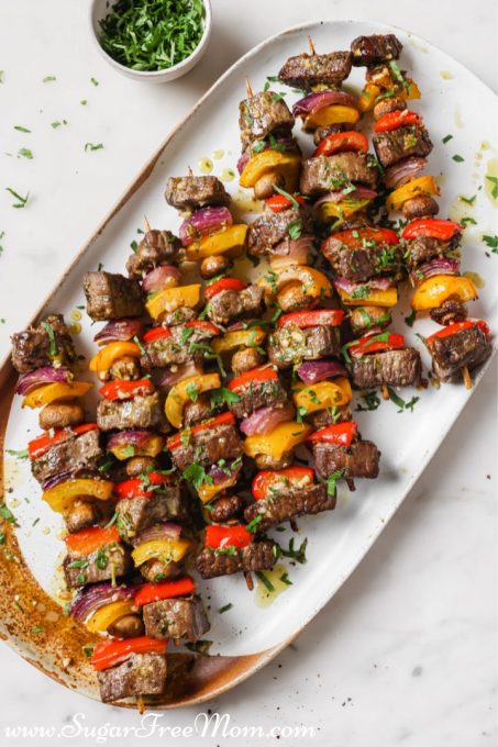 Easy Marinated Grill or Oven Low Carb Keto Beef Steak Kabobs