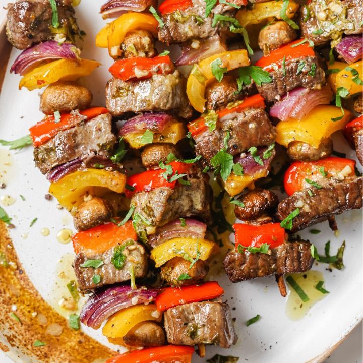 Easy Marinated Grill or Oven Low Carb Keto Beef Steak Kabobs