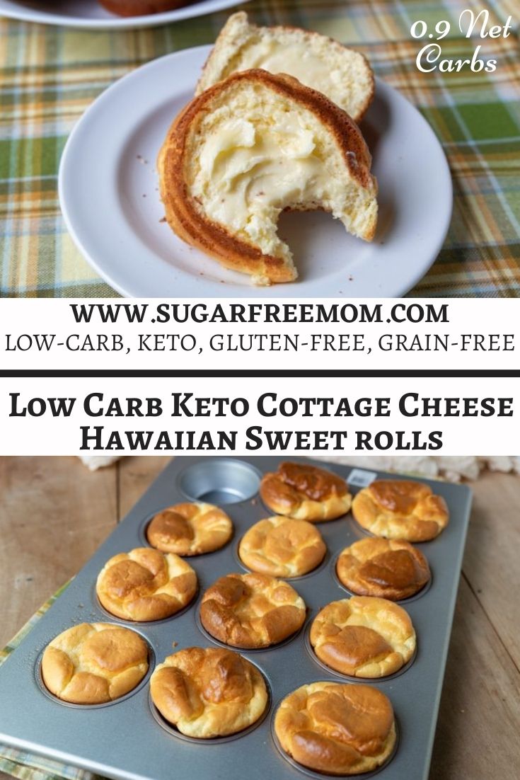 These delicious homemade keto cottage cheese Hawaiian sweet rolls are easy to make using real food ingredients and have just 1 gram of carbs and 9 grams of protein per roll!