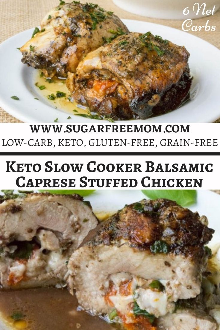 Keto Slow Cooker Balsamic Caprese Stuffed Chicken Thighs