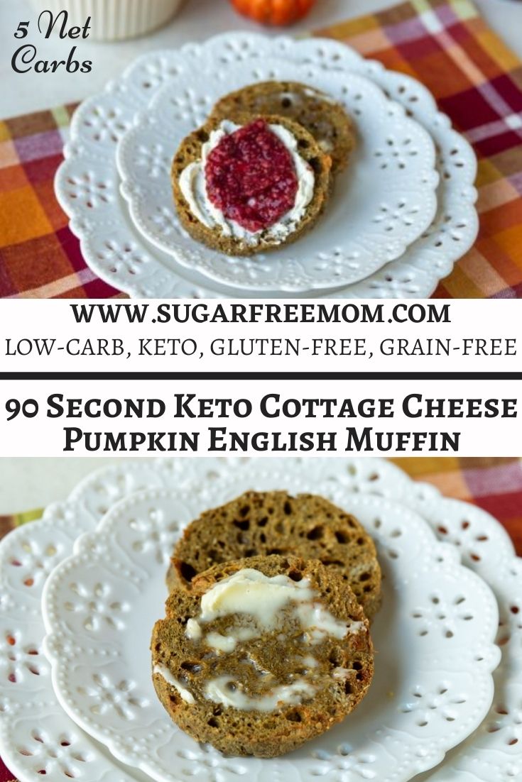 This 90 second Keto Pumpkin Low Carb English muffin recipe is made super quick and easy with just a few simple ingredients! 10 grams of protein and just 5 g net carbs!