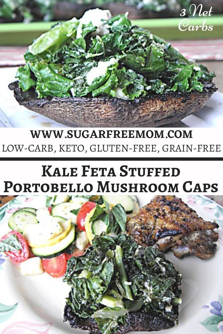 Kale Feta Stuffed Portobello Mushroom Caps