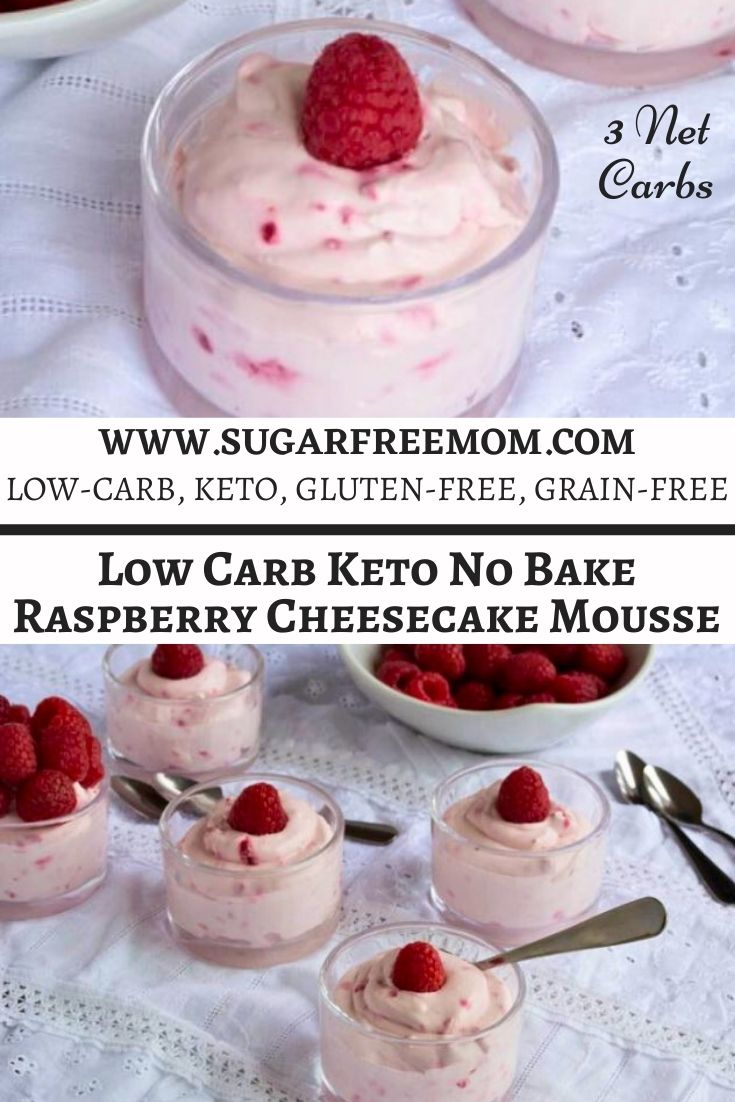 No Bake Keto Raspberry Cheesecake Mousse is made with only 5 ingredients, is low carb and has no sugar added! Just 3 g net carbs!