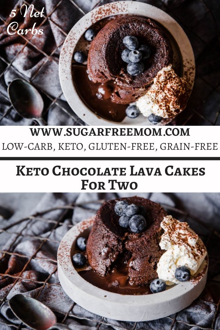 These easy, keto, sugar free chocolate lava cakes are perfectly portioned for serving just two and made with just 7 simple ingredients! Just 5 grams of net carbs per cake and curbs a sweet tooth fast!